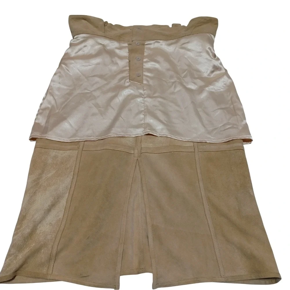 AS by DF Womens S Tan Suede Leather Midi Skirt Paperbag Waist Western Boho Luxe